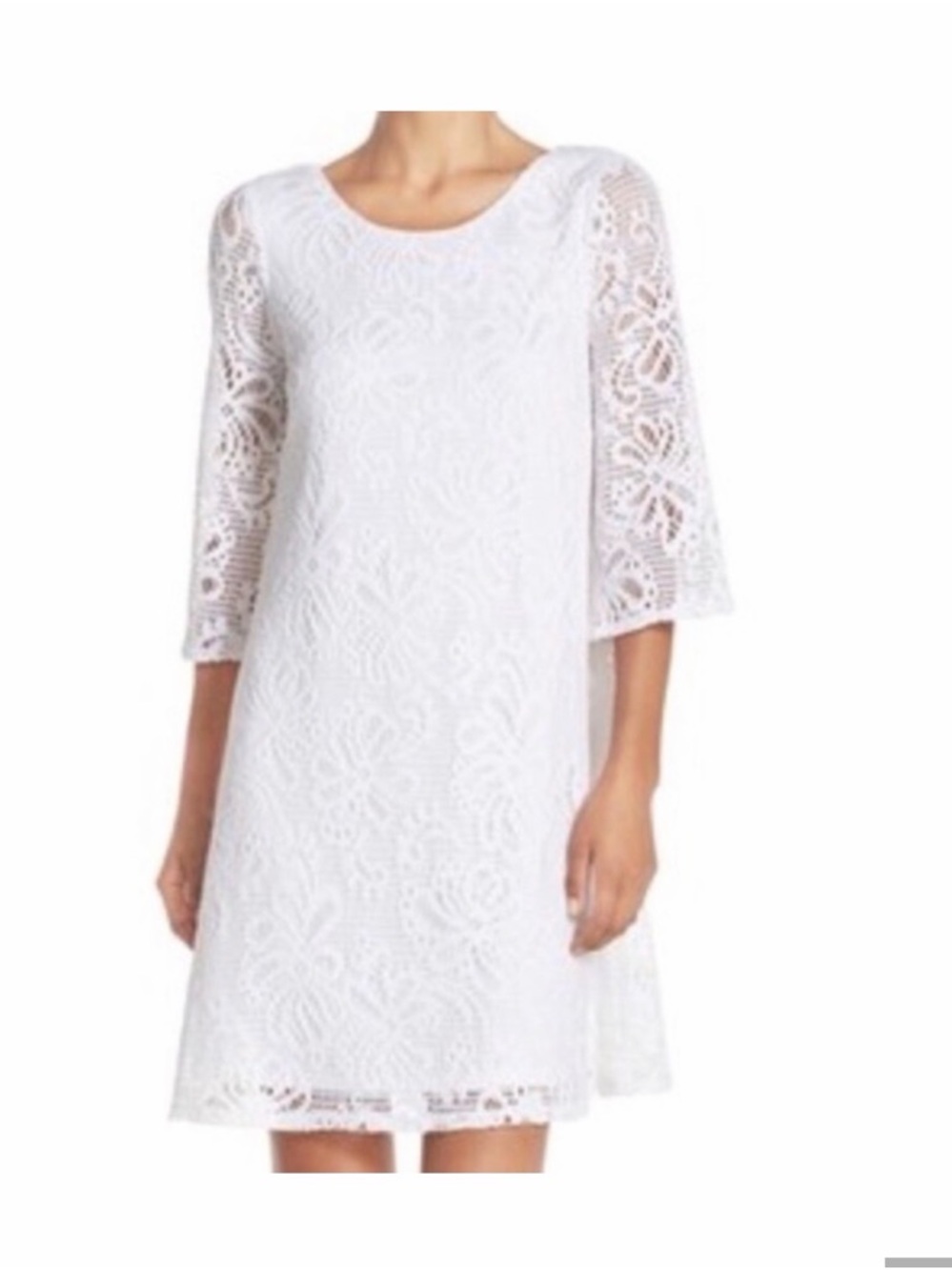 Lilly Pulitzer Foley White Lace A-Line Dress with Three-Quarter sleeves - Medium